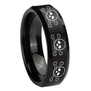 10mm Multiple Skull Beveled Edges Brush Black Tungsten Custom Ring for Men