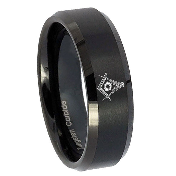 10mm Master Mason Beveled Edges Brush Black Tungsten Carbide Men's Band Ring