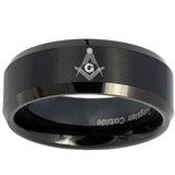 10mm Master Mason Beveled Edges Brush Black Tungsten Carbide Men's Band Ring