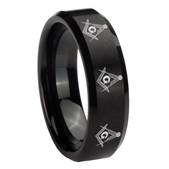 10mm Multiple Master Mason Beveled Edges Brush Black Tungsten Mens Wedding Band