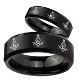 His Hers Multiple Master Mason Beveled Brush Black Tungsten Custom Mens Ring Set