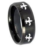 10mm Multiple Fleur De Lis Beveled Brush Black Tungsten Wedding Engagement Ring