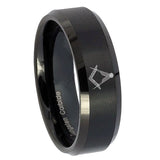10mm Masonic Beveled Edges Brush Black Tungsten Carbide Men's Ring
