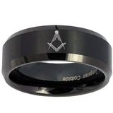 8mm Masonic Beveled Edges Brush Black Tungsten Carbide Mens Ring