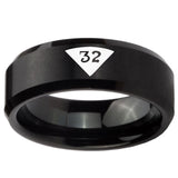 8mm Masonic 32 Triangle Design Freemason Beveled Edges Brush Black Tungsten Carbide Wedding Band Mens