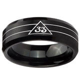 10mm Masonic 32 Duo Line Freemason Beveled Edges Brush Black Tungsten Carbide Wedding Band Ring