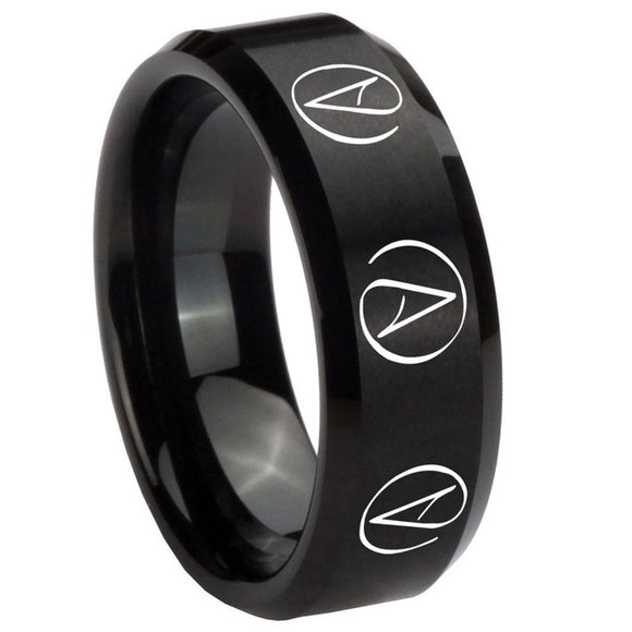 10mm Atheist Design Beveled Edges Brush Black Tungsten Mens Ring