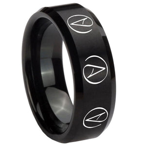 8mm Atheist Design Beveled Brush Black Tungsten Promise Ring