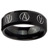 10mm Atheist Design Beveled Edges Brush Black Tungsten Mens Ring