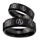 His Hers Atheist Design Beveled Brush Black Tungsten Wedding Ring Set