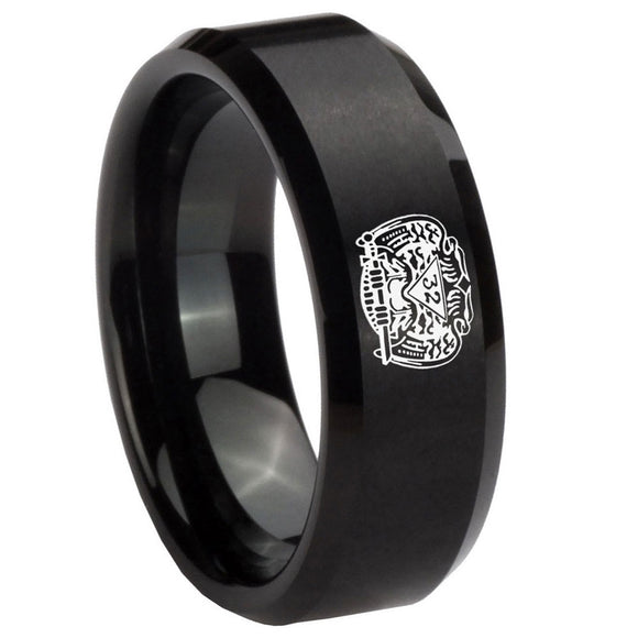 10mm Masonic 32 Degree Freemason Beveled Edges Brush Black Tungsten Carbide Wedding Band Ring