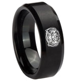 8mm Masonic 32 Degree Freemason Beveled Edges Brush Black Tungsten Carbide Wedding Band Mens