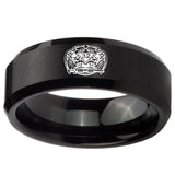 10mm Masonic 32 Degree Freemason Beveled Edges Brush Black Tungsten Carbide Wedding Band Ring