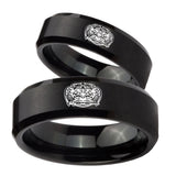 His Hers Masonic 32 Degree Freemason Beveled Edges Brush Black Tungsten Mens Engagement Band Set