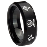 10mm Masonic Shriners Beveled Edges Brush Black Tungsten Mens Promise Ring