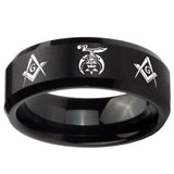 10mm Masonic Shriners Beveled Edges Brush Black Tungsten Mens Promise Ring