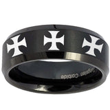 10mm Multiple Maltese Cross Beveled Brush Black Tungsten Personalized Ring