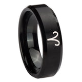 10mm Aries Zodiac Beveled Edges Brush Black Tungsten Carbide Men's Wedding Band