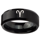 10mm Aries Zodiac Beveled Edges Brush Black Tungsten Carbide Men's Wedding Band