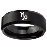 8mm Capricorn Zodiac Beveled Edges Brush Black Tungsten Mens Wedding Ring