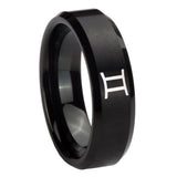 10mm Gemini Zodiac Beveled Edges Brush Black Tungsten Carbide Personalized Ring