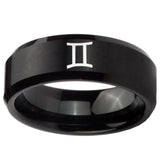 10mm Gemini Zodiac Beveled Edges Brush Black Tungsten Carbide Personalized Ring