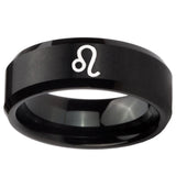 10mm Leo Zodiac Beveled Edges Brush Black Tungsten Carbide Promise Ring