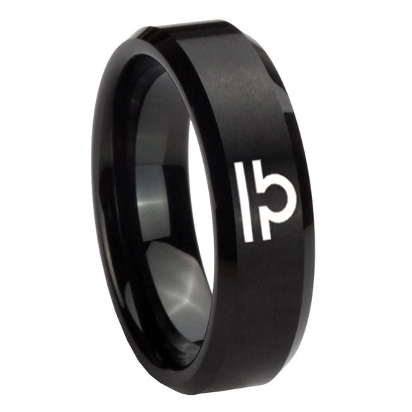 8mm Libra Horoscope Beveled Edges Brush Black Tungsten Carbide Promise Ring
