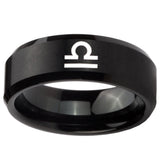 10mm Libra Horoscope Beveled Edges Brush Black Tungsten Carbide Rings for Men