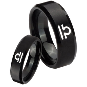 His Hers Libra Horoscope Beveled Edges Brush Black Tungsten Rings Set