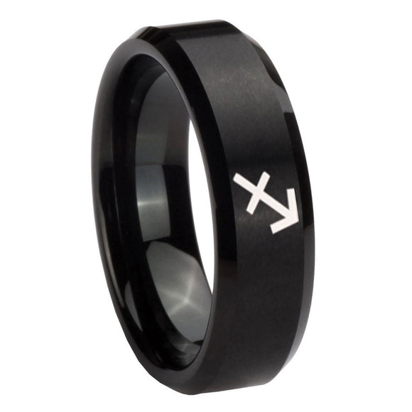 10mm Sagittarius Zodiac Beveled Edges Brush Black Tungsten Wedding Band Ring