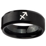 10mm Sagittarius Zodiac Beveled Edges Brush Black Tungsten Wedding Band Ring