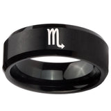 8mm Scorpio Horoscope Beveled Edges Brush Black Tungsten Wedding Band Ring