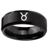 8mm Taurus Horoscope Beveled Edges Brush Black Tungsten Wedding Bands Ring