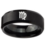 10mm Virgo Zodiac Beveled Edges Brush Black Tungsten Wedding Engraving Ring