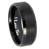 10mm I Love You Beveled Edges Brush Black Tungsten Carbide Promise Ring