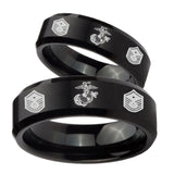 His Hers Marine Chief Master Sergeant  Beveled Brush Black Tungsten Mens Ring Set