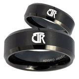 His and Hers CTR Beveled Edges Brush Black Tungsten Men's Bands Ring Set