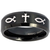 10mm Fish & Cross Beveled Edges Brush Black Tungsten Wedding Engraving Ring