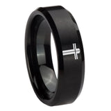 10mm Flat Christian Cross Beveled Brush Black Tungsten Wedding Engagement Ring