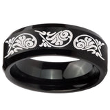 10mm Etched Tribal Pattern Beveled Edges Brush Black Tungsten Anniversary Ring