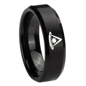 8mm Pester Master Masonic Beveled Edges Brush Black Tungsten Anniversary Ring