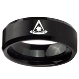 10mm Pester Master Masonic Beveled Edges Brush Black Tungsten Bands Ring