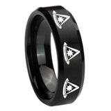 8mm Multiple Pester Master Masonic Beveled Brush Black Tungsten Bands Ring