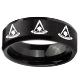 10mm Multiple Pester Master Masonic Beveled Brush Black Tungsten Engagement Ring