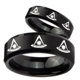 His Hers Multiple Pester Master Masonic Beveled Brush Black Tungsten Ring Set