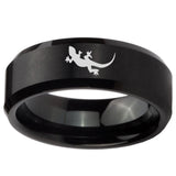 8mm Lizard Beveled Edges Brush Black Tungsten Carbide Mens Anniversary Ring