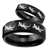 His Hers Multiple Lizard Beveled Edges Brush Black Tungsten Mens Ring Set