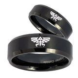 His Hers Zelda Skyward Sword Beveled Brush Black Tungsten Men Rings Set