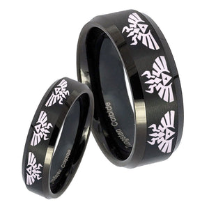 His Hers Multiple Zelda Skyward Sword Beveled Brush Black Tungsten Mens Ring Set